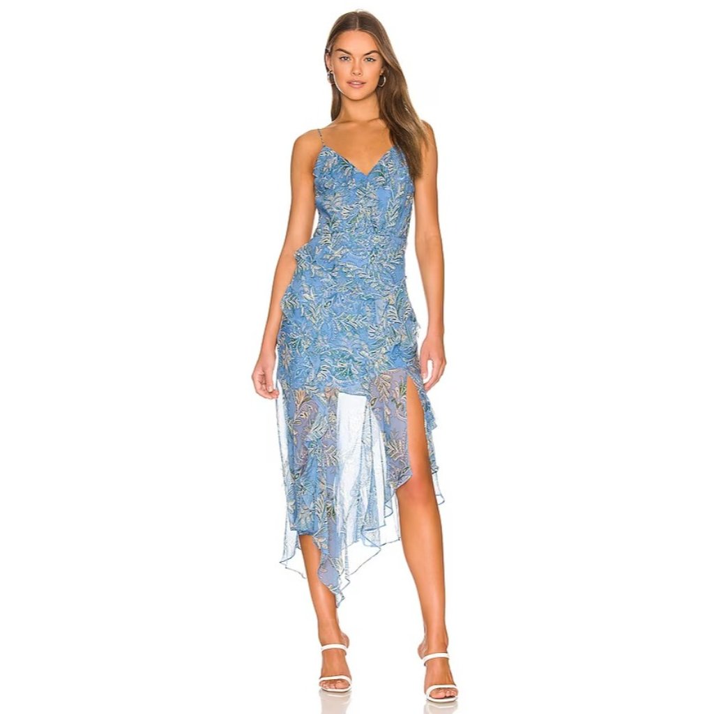 Veronica Beard "Avenel" Aero Blue Silk Floral Print Midi Dress, Sz 16 Nwt! $698